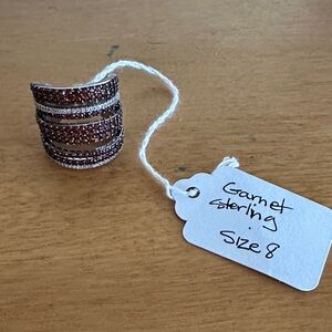 Garnet 925 Sterling Silver Statement Ring Size 8